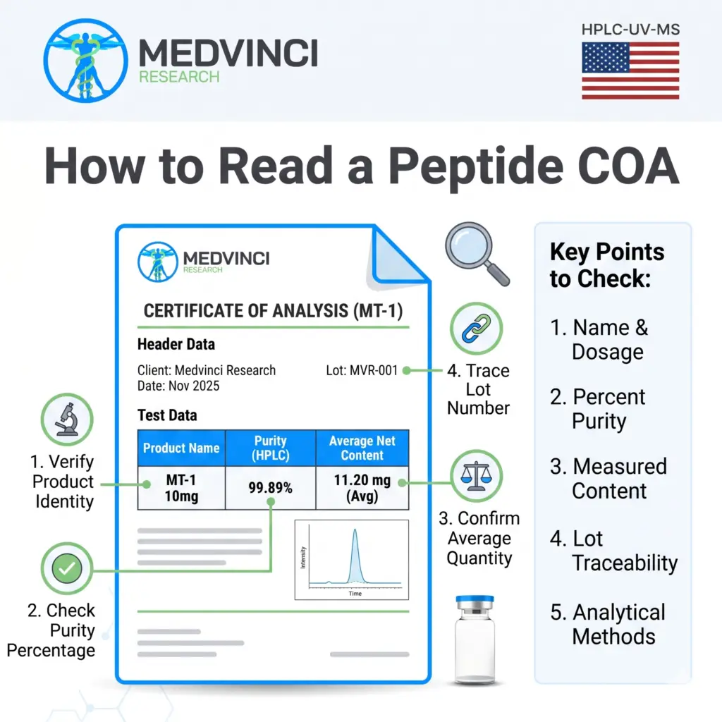 How-to read a Peptide COA | Medvinci Research COAs